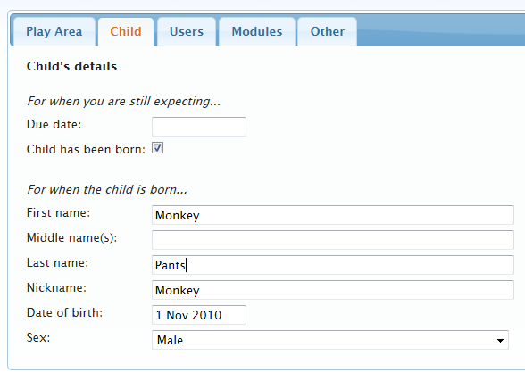 BabyBook properties tab 2
